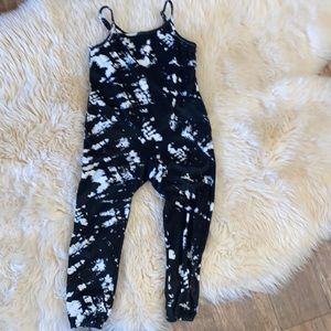 Black and white tie dye velour onesie with pockets